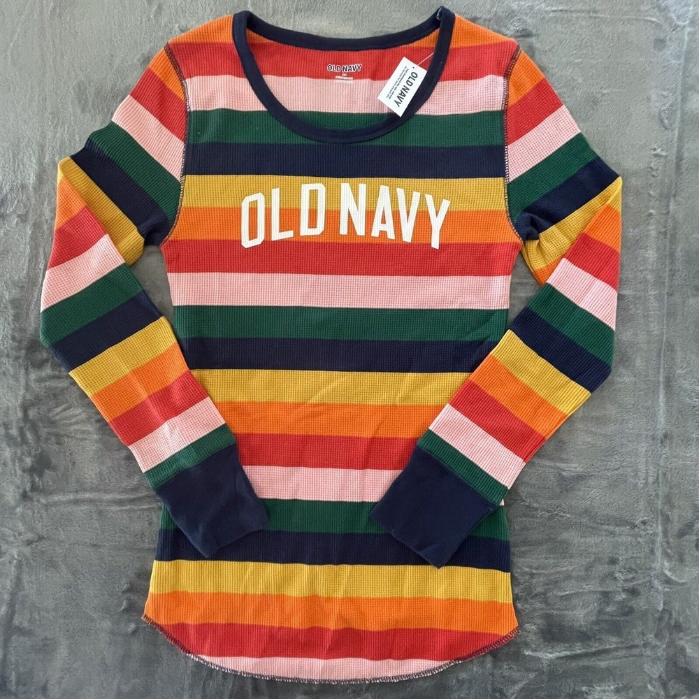 Old Navy Shirt XS Rainbow Long Sleeve Thermal Knit Lounge Top Pajama